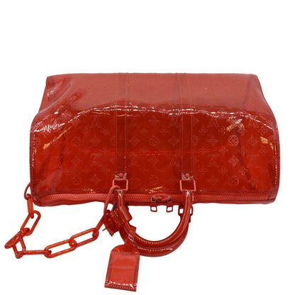 LOUIS VUITTON Keepall 50 Bandouliere Transparent PVC Travel Bag Red