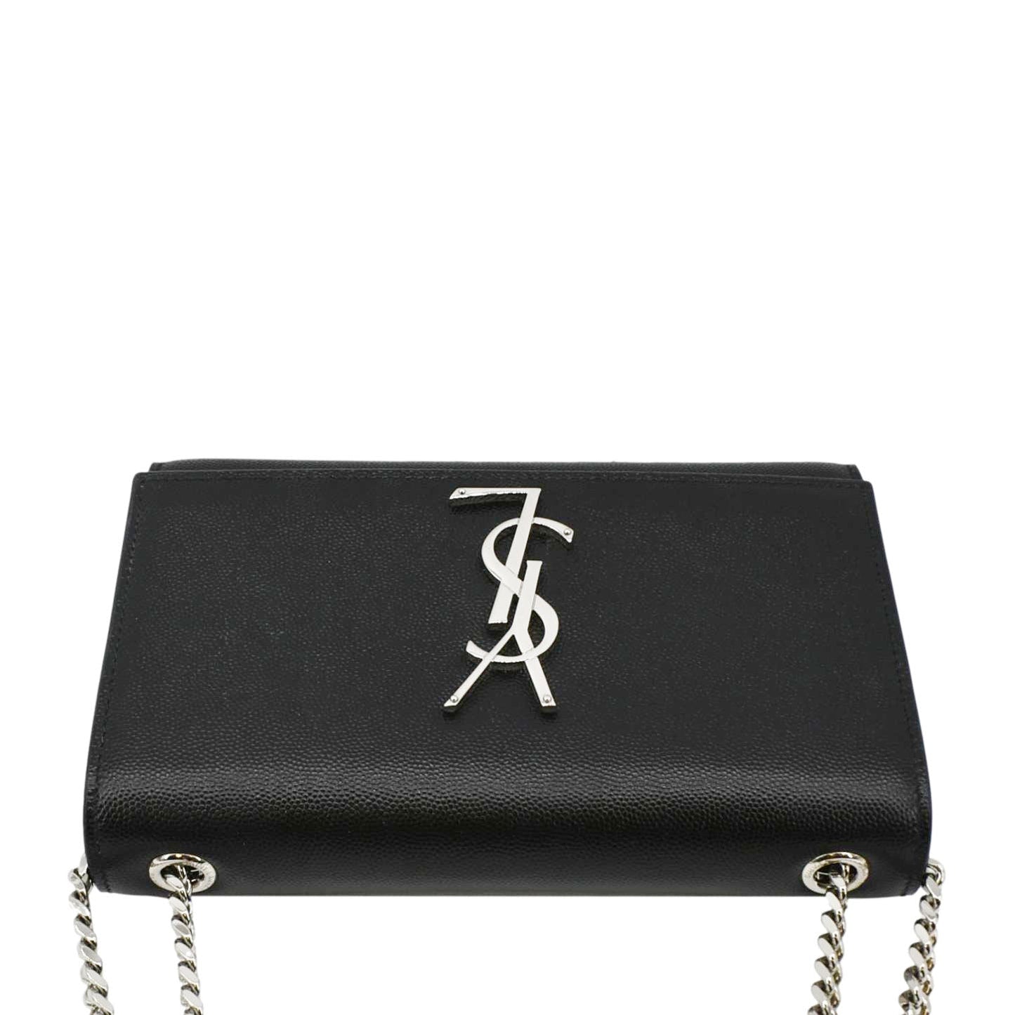 YVES SAINT LAURENT Kate Leather Chain Clutch Crossbody Bag Black
