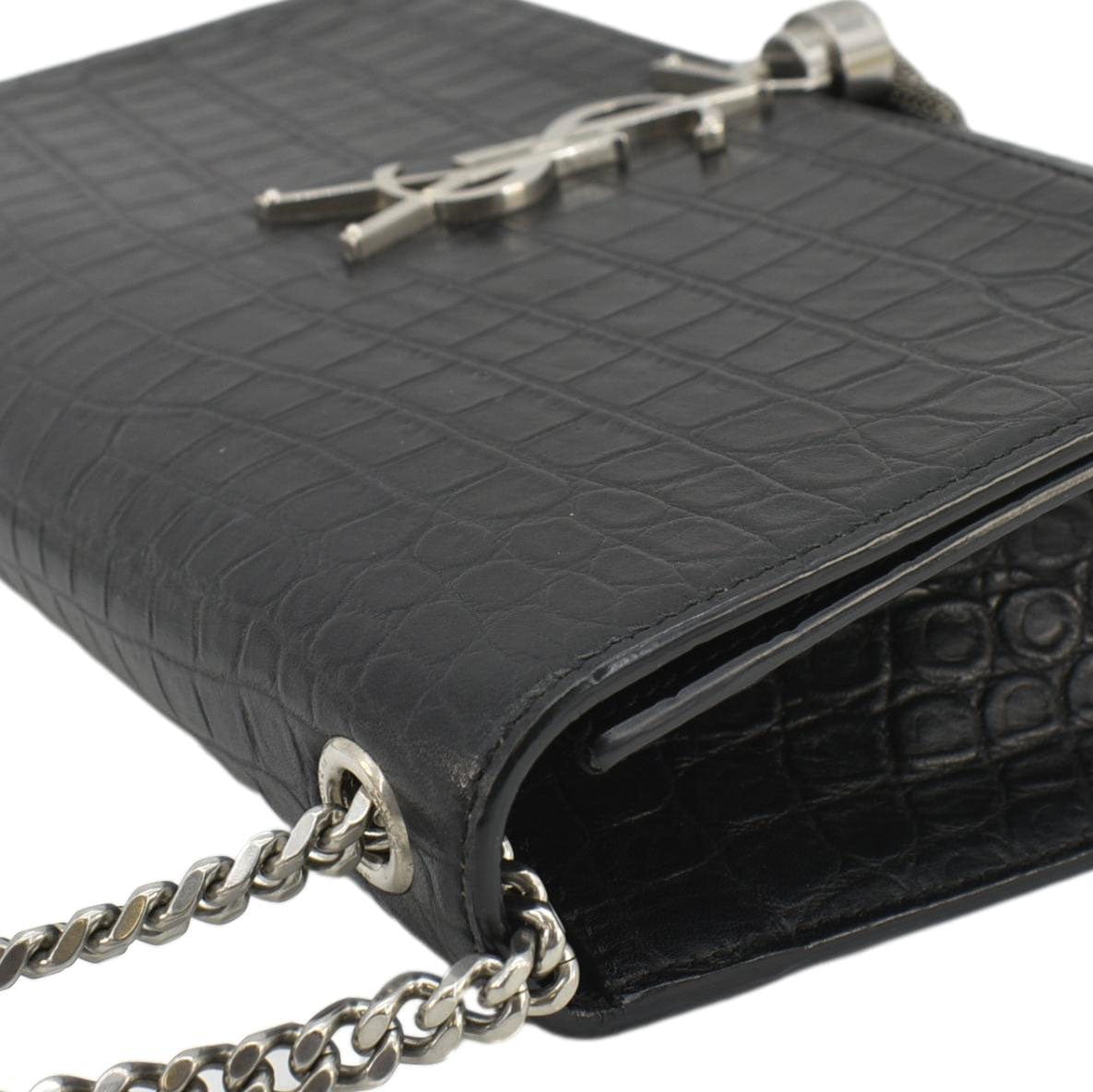 YVES SAINT LAURENT Kate Tassel Medium Crocodile Embossed Leather Crossbody Bag Black