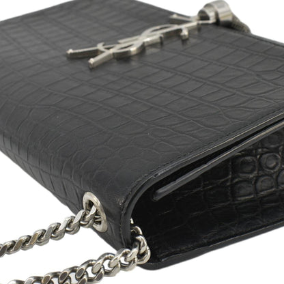 YVES SAINT LAURENT Kate Tassel Medium Crocodile Embossed Leather Crossbody Bag Black