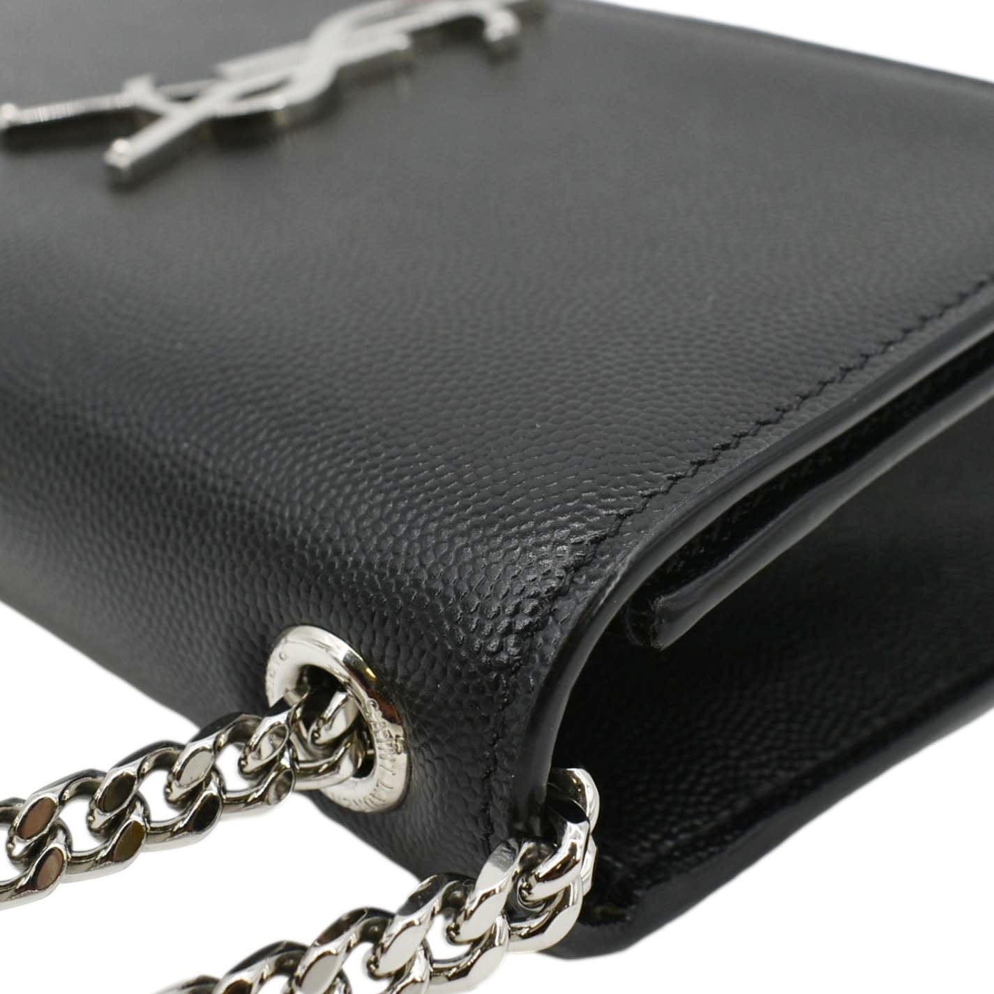 YVES SAINT LAURENT Kate Leather Chain Clutch Crossbody Bag Black