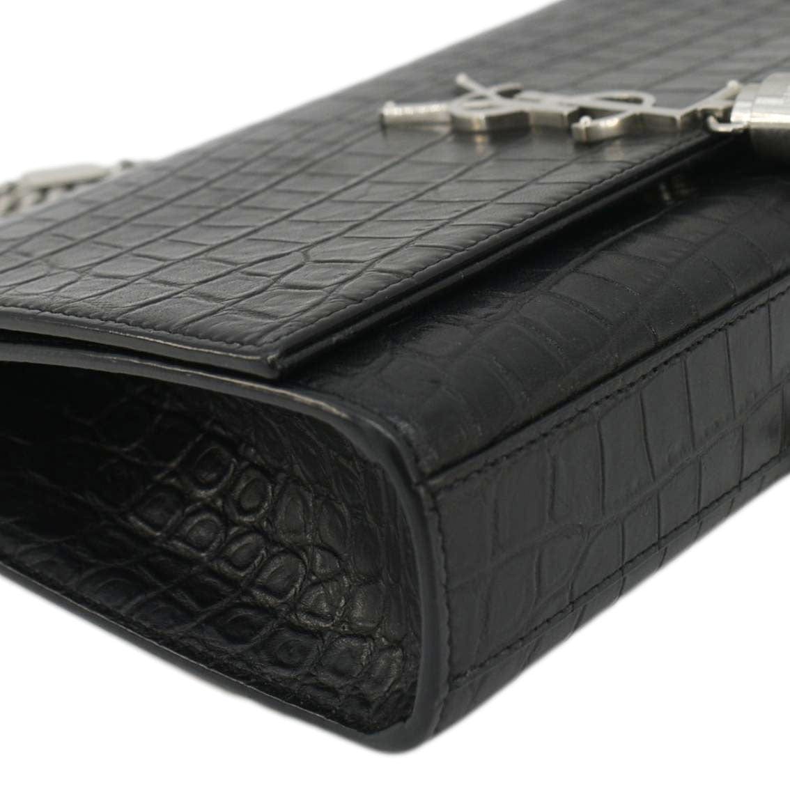 YVES SAINT LAURENT Kate Tassel Medium Crocodile Embossed Leather Crossbody Bag Black