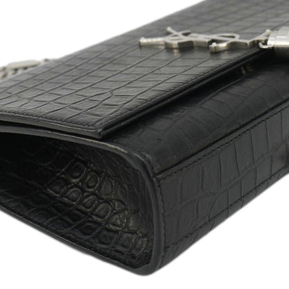 YVES SAINT LAURENT Kate Tassel Medium Crocodile Embossed Leather Crossbody Bag Black