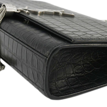 YVES SAINT LAURENT Kate Tassel Medium Crocodile Embossed Leather Crossbody Bag Black