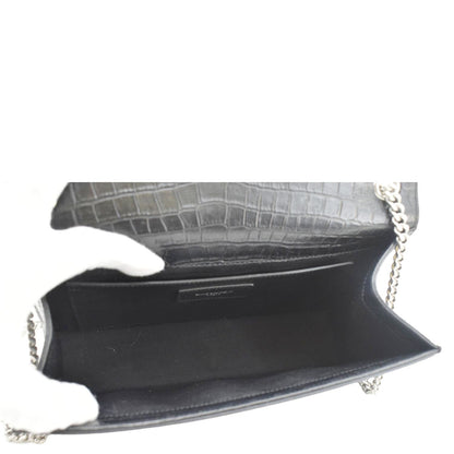 YVES SAINT LAURENT Kate Tassel Medium Crocodile Embossed Leather Crossbody Bag Black