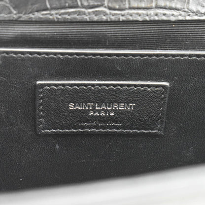 YVES SAINT LAURENT Kate Tassel Medium Crocodile Embossed Leather Crossbody Bag Black