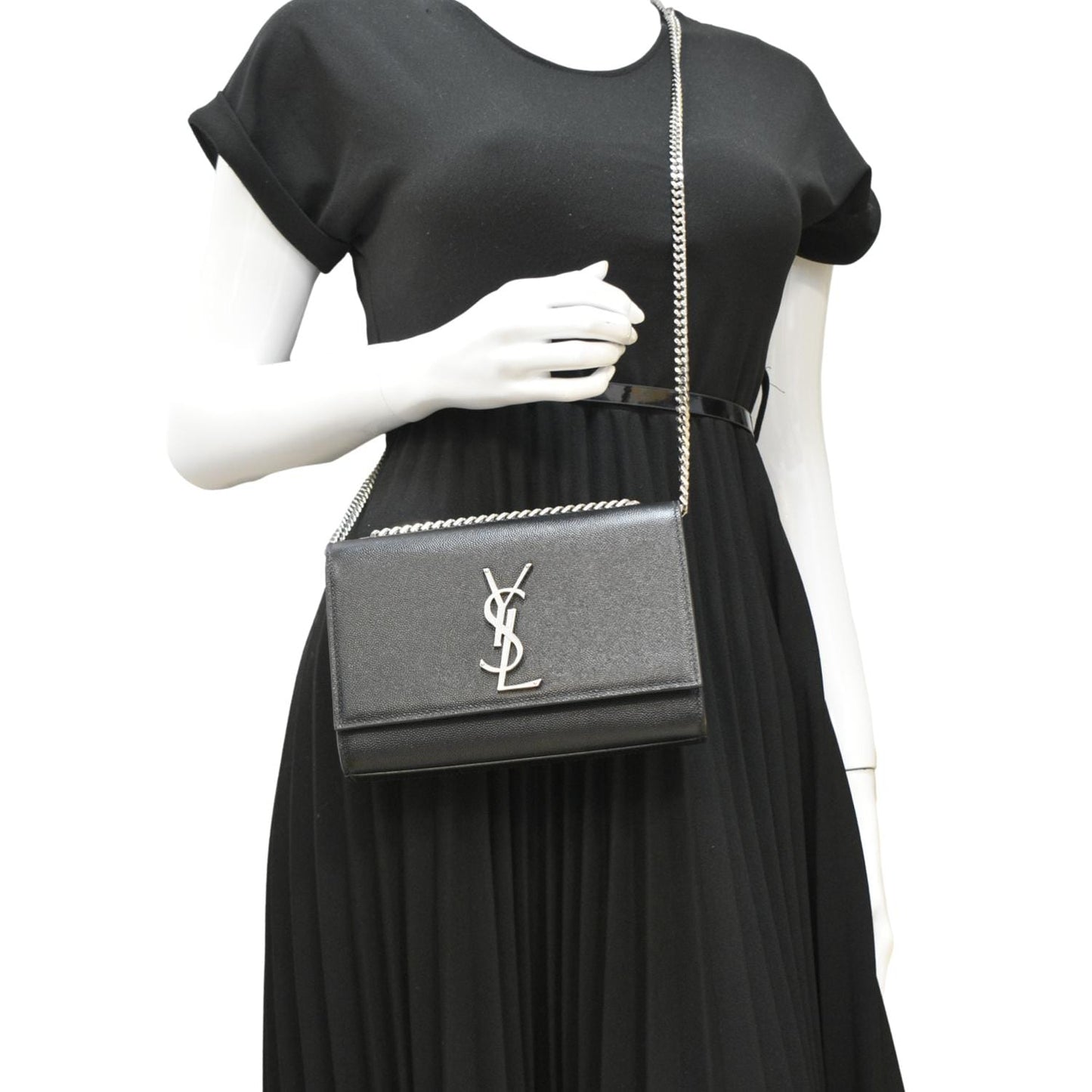 YVES SAINT LAURENT Kate Leather Chain Clutch Crossbody Bag Black