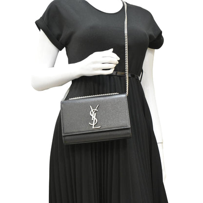 YVES SAINT LAURENT Kate Leather Chain Clutch Crossbody Bag Black