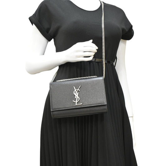 YVES SAINT LAURENT Kate Leather Chain Clutch Crossbody Bag Black