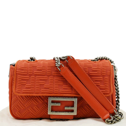 FENDI Baguette Technical Fabric FF Midi Chain Shoulder Bag Orange