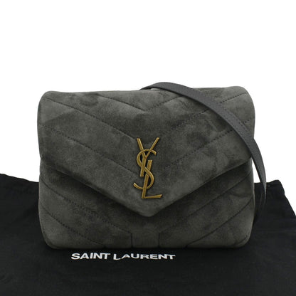 YVES SAINT LAURENT Loulou Toy Suede Crossbody Bag Gray