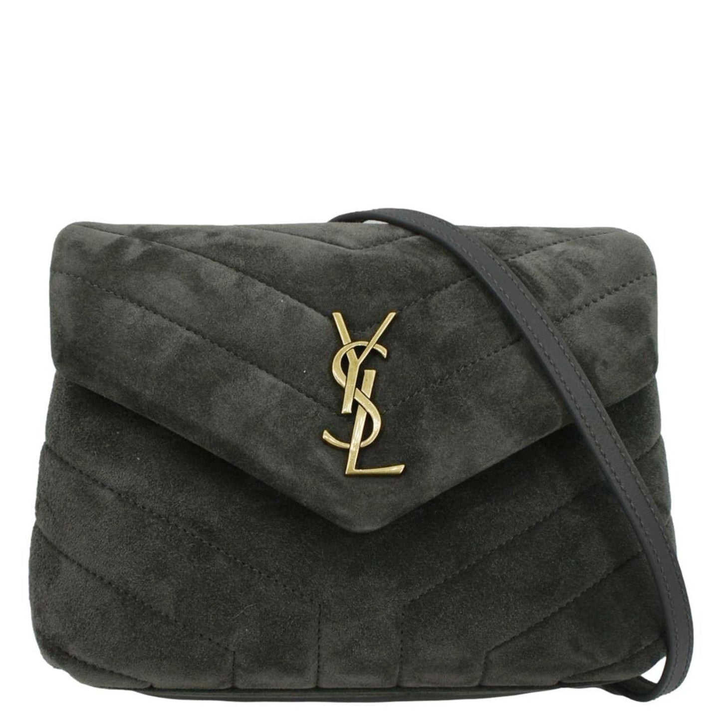 YVES SAINT LAURENT Loulou Toy Suede Crossbody Bag Gray