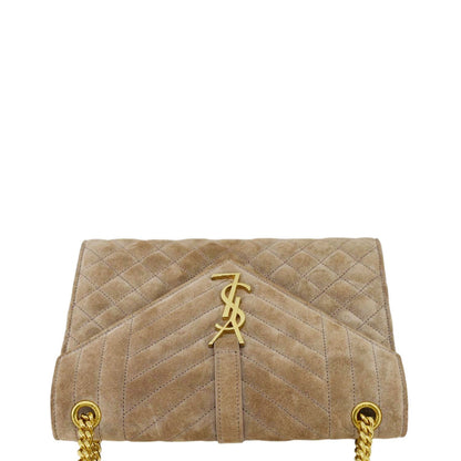 YVES SAINT LAURENT Medium Envelope Matelasse Suede Crossbody Bag Beige
