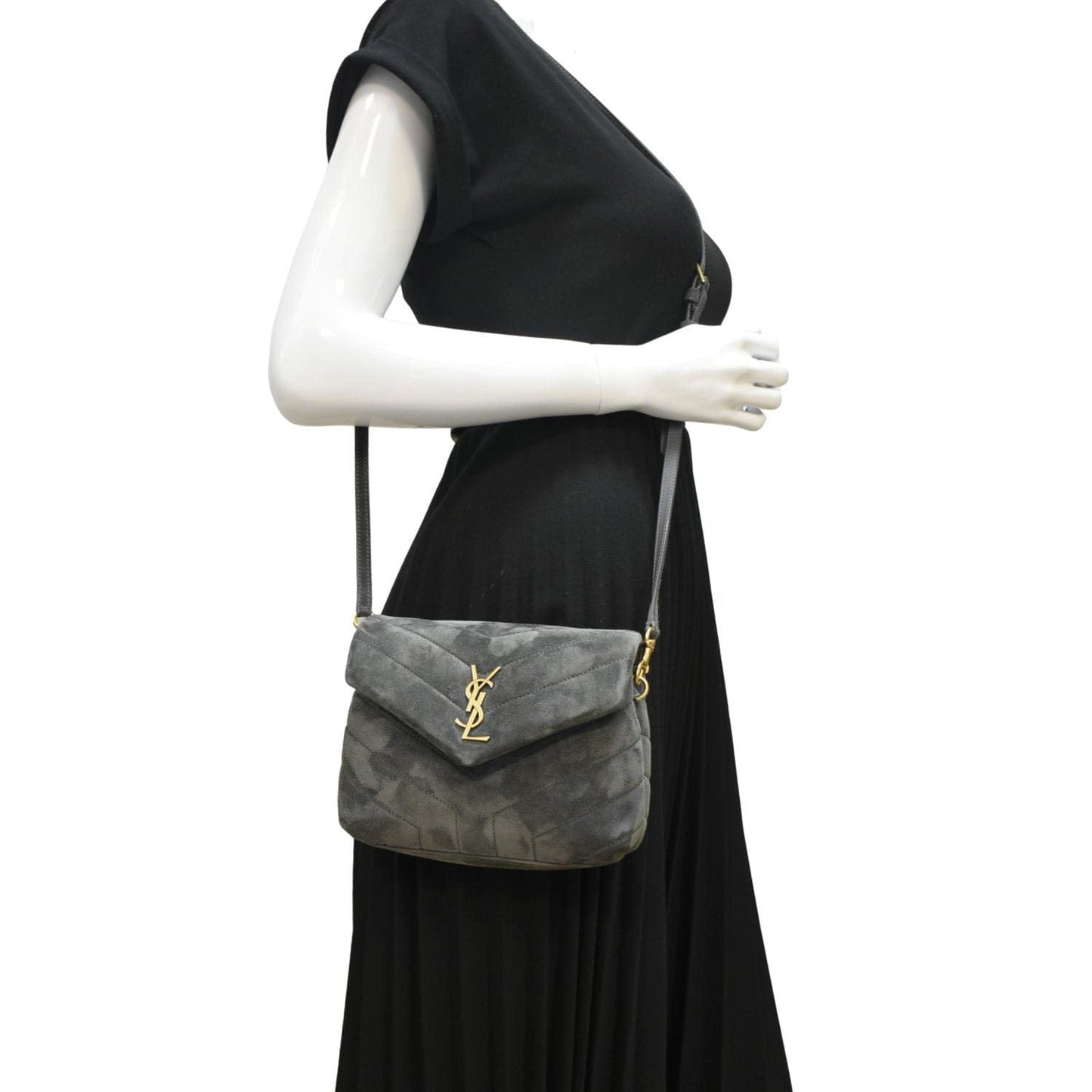 YVES SAINT LAURENT Loulou Toy Suede Crossbody Bag Gray