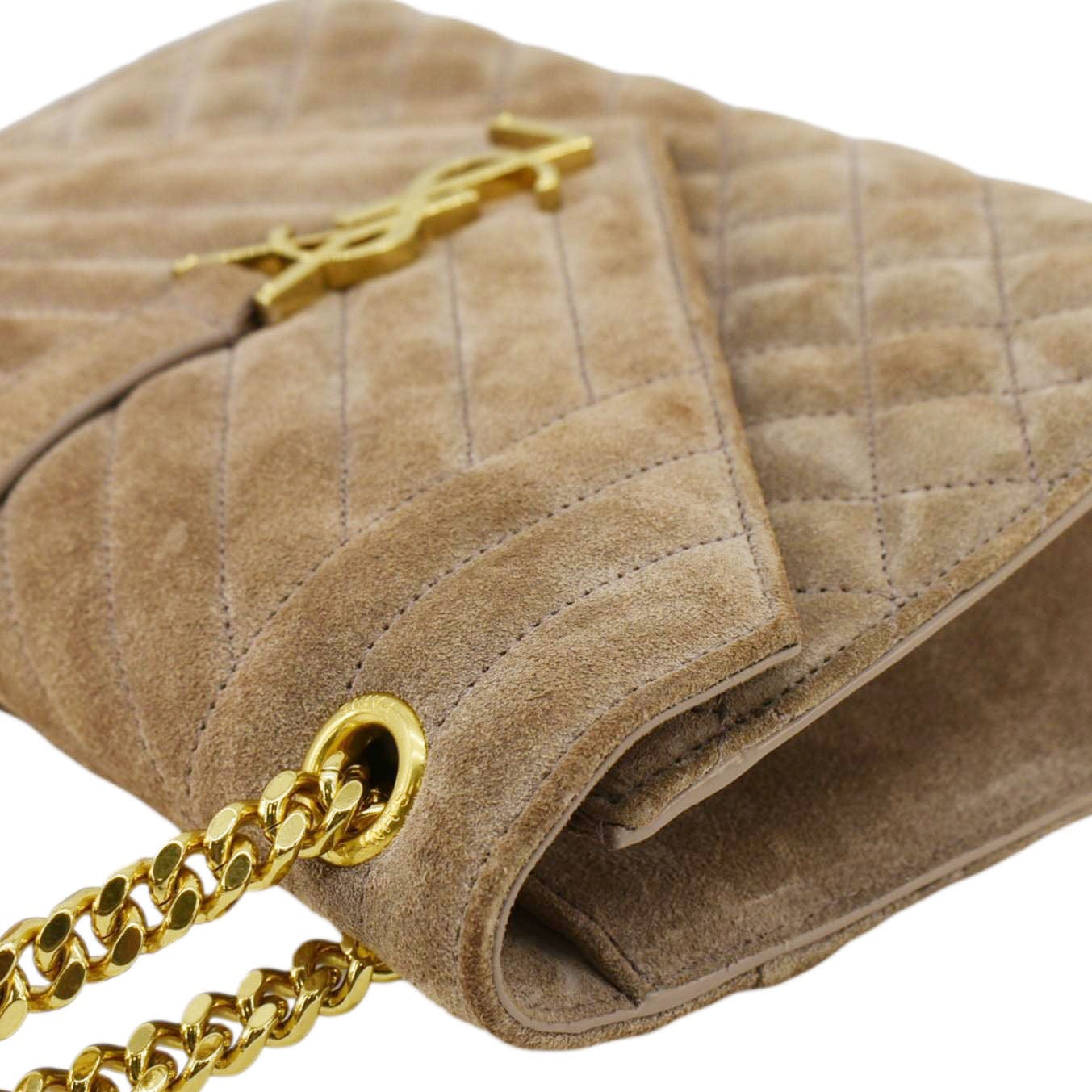 YVES SAINT LAURENT Medium Envelope Matelasse Suede Crossbody Bag Beige