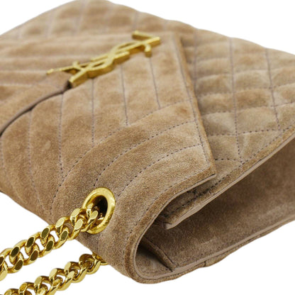 YVES SAINT LAURENT Medium Envelope Matelasse Suede Crossbody Bag Beige