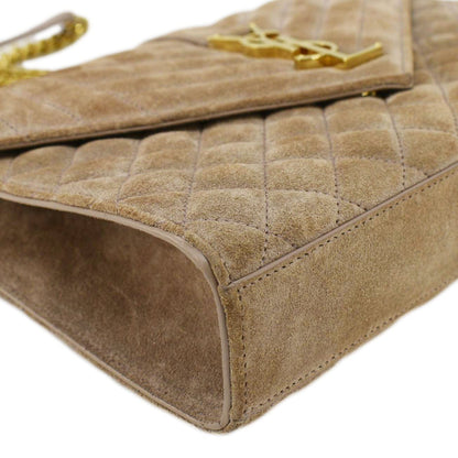 YVES SAINT LAURENT Medium Envelope Matelasse Suede Crossbody Bag Beige