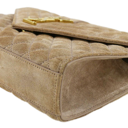 YVES SAINT LAURENT Medium Envelope Matelasse Suede Crossbody Bag Beige