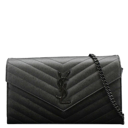 YVES SAINT LAURENT Cassandre Envelope Grain De Poudre Leather Chain Crossbody Bag Black