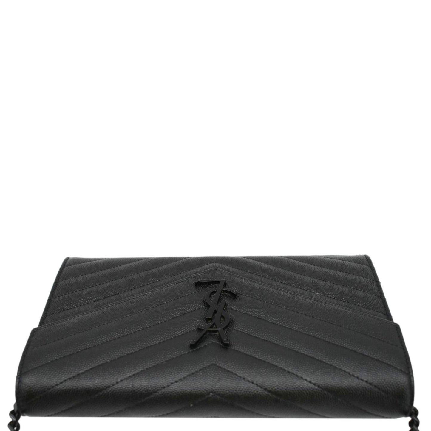 YVES SAINT LAURENT Cassandre Envelope Grain De Poudre Leather Chain Crossbody Bag Black