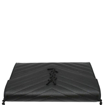 YVES SAINT LAURENT Cassandre Envelope Grain De Poudre Leather Chain Crossbody Bag Black