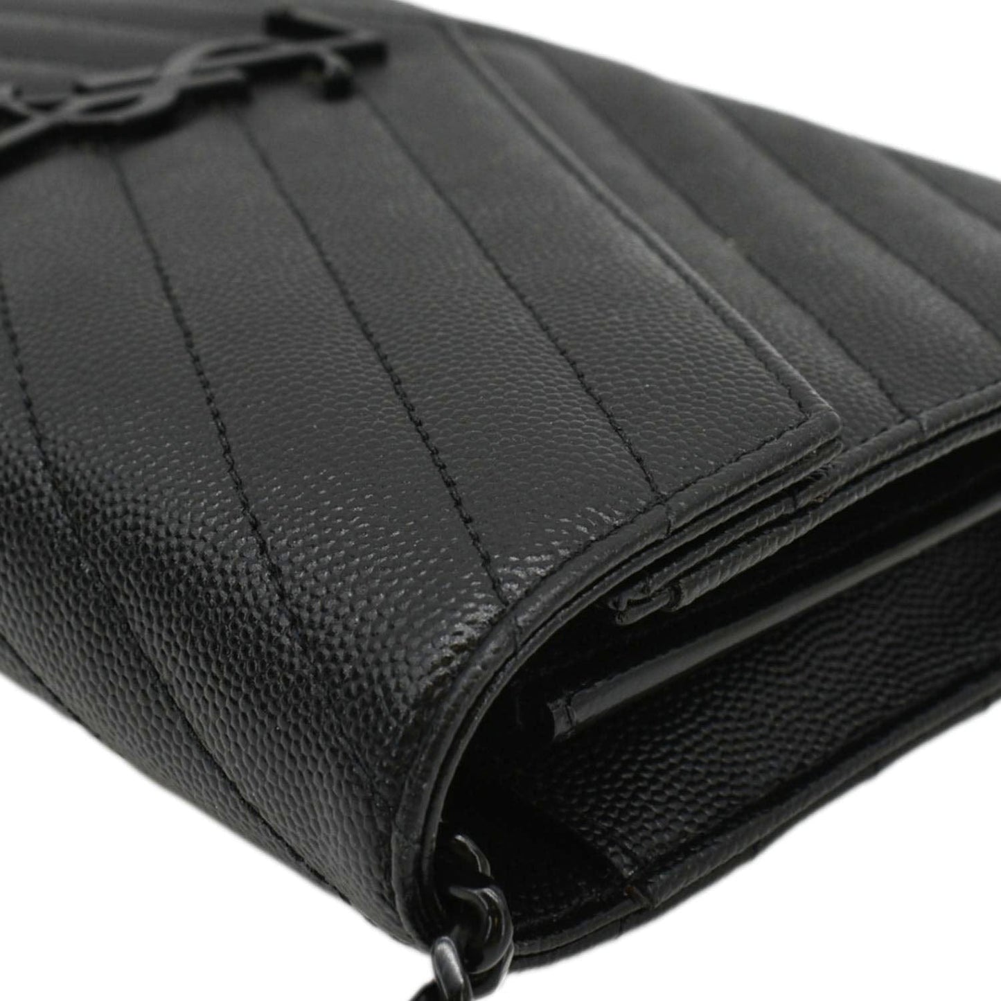 YVES SAINT LAURENT Cassandre Envelope Grain De Poudre Leather Chain Crossbody Bag Black