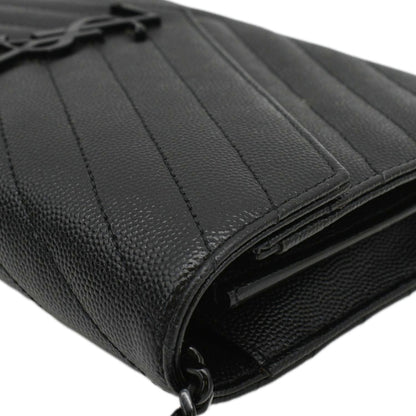 YVES SAINT LAURENT Cassandre Envelope Grain De Poudre Leather Chain Crossbody Bag Black