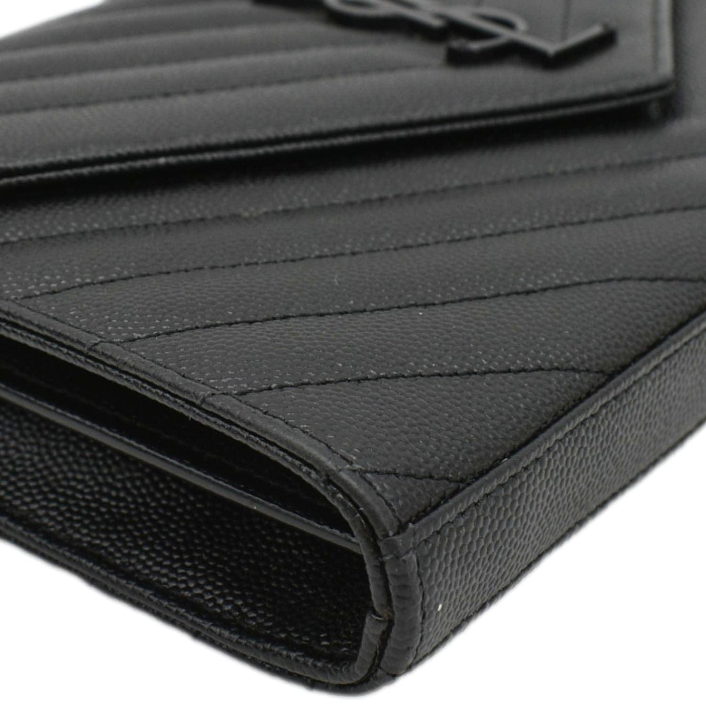 YVES SAINT LAURENT Cassandre Envelope Grain De Poudre Leather Chain Crossbody Bag Black