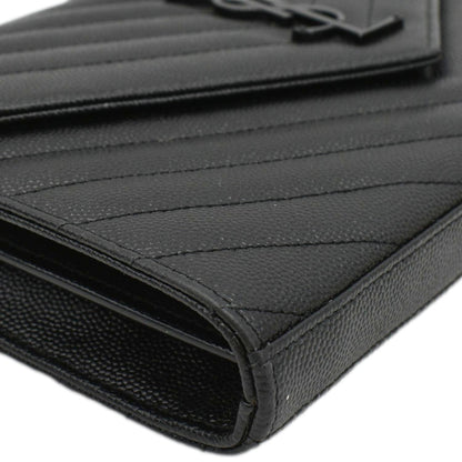 YVES SAINT LAURENT Cassandre Envelope Grain De Poudre Leather Chain Crossbody Bag Black