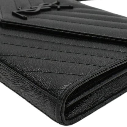 YVES SAINT LAURENT Cassandre Envelope Grain De Poudre Leather Chain Crossbody Bag Black