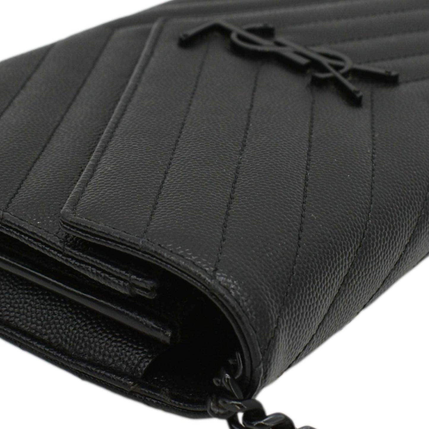 YVES SAINT LAURENT Cassandre Envelope Grain De Poudre Leather Chain Crossbody Bag Black