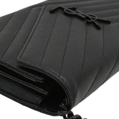 YVES SAINT LAURENT Cassandre Envelope Grain De Poudre Leather Chain Crossbody Bag Black