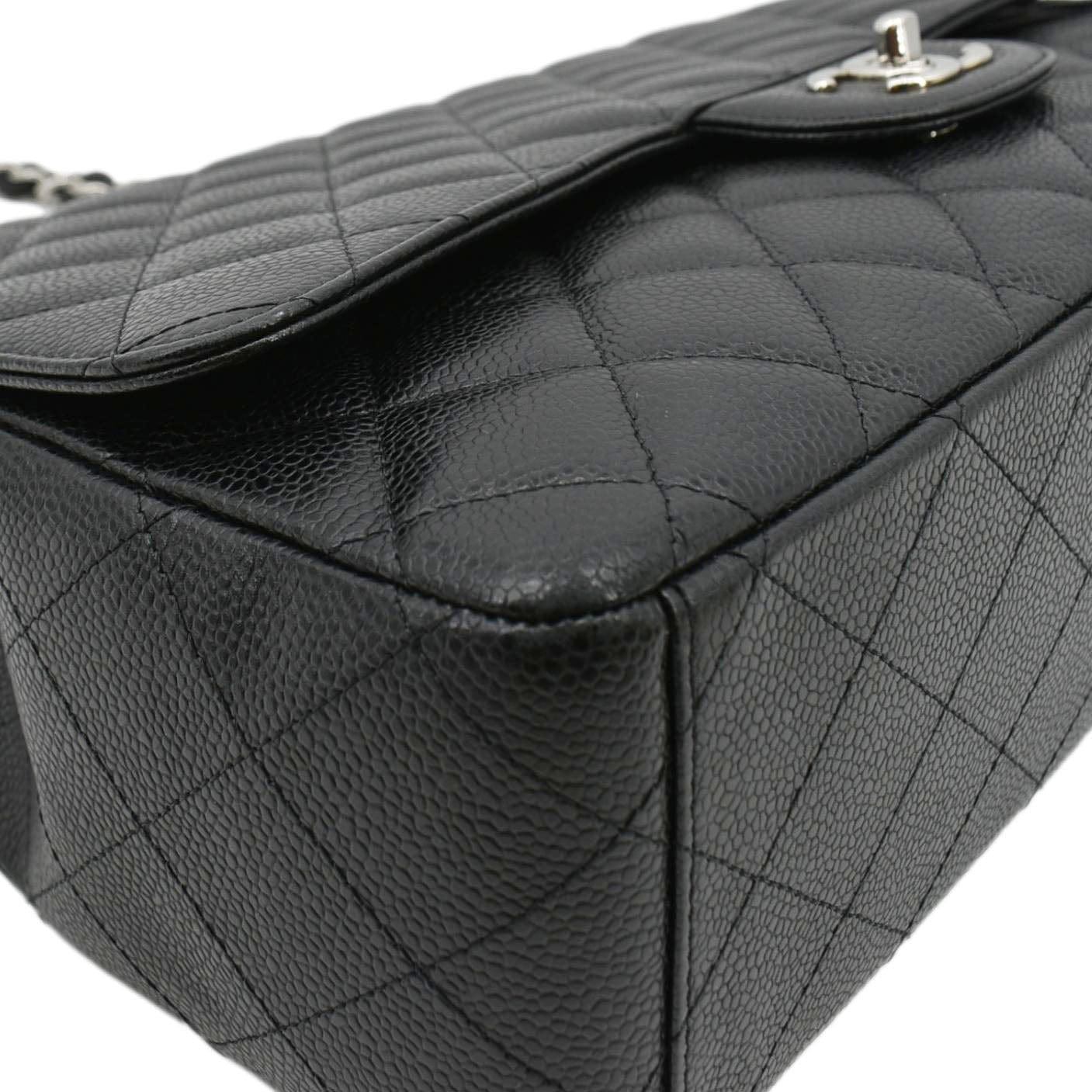 CHANEL Classic Maxi Single Flap Caviar Leather Shoulder Bag Black