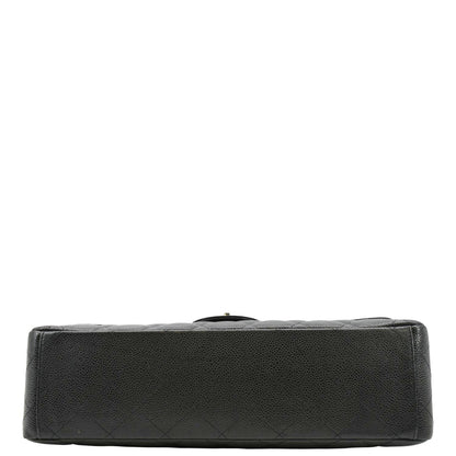 CHANEL Classic Maxi Single Flap Caviar Leather Shoulder Bag Black