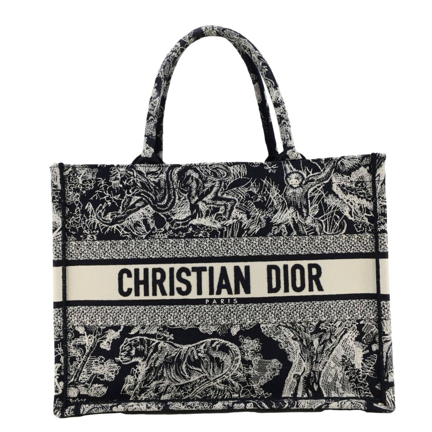 CHRISTIAN DIOR  Book Medium Toile De Jouy Reverse Embroidery Tote Blue
