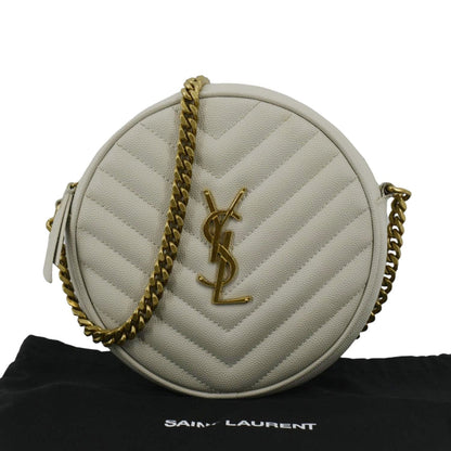 YVES SAINT LAURENT Vinyle Round Chevron Leather Camera Crossbody Bag Grey