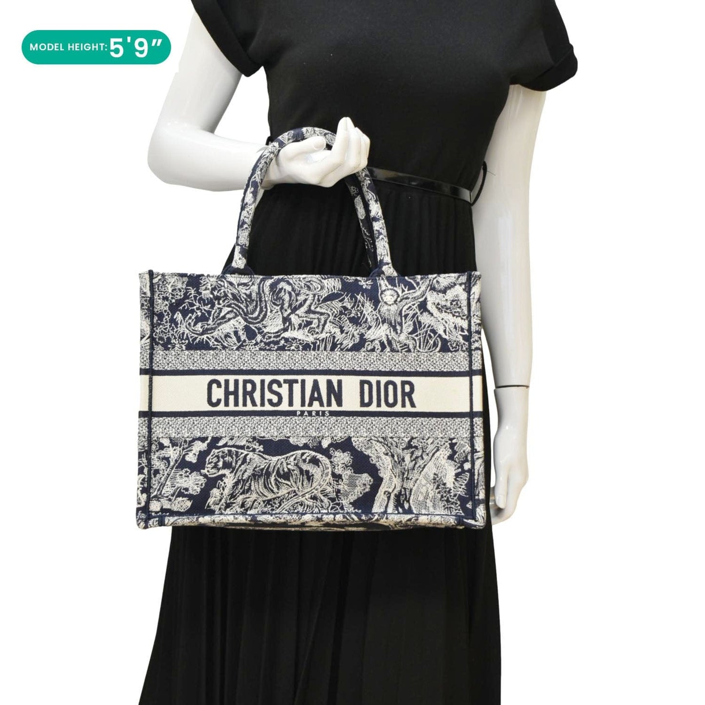 CHRISTIAN DIOR  Book Medium Toile De Jouy Reverse Embroidery Tote Blue