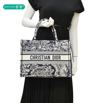 CHRISTIAN DIOR  Book Medium Toile De Jouy Reverse Embroidery Tote Blue