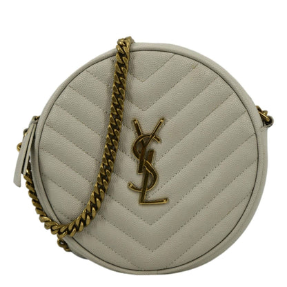 YVES SAINT LAURENT Vinyle Round Chevron Leather Camera Crossbody Bag Grey