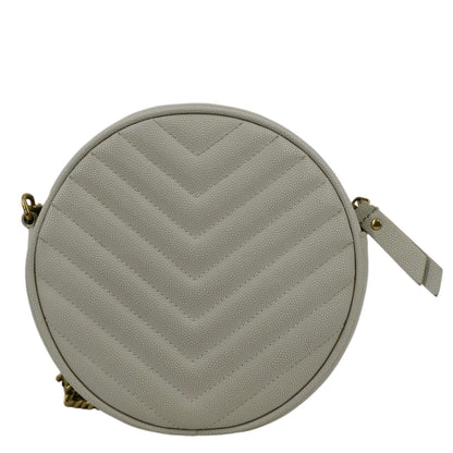 YVES SAINT LAURENT Vinyle Round Chevron Leather Camera Crossbody Bag Grey