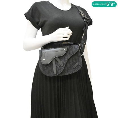 CHRISTIAN DIOR Saddle Oblique Jacquard Crossbody Bag Black