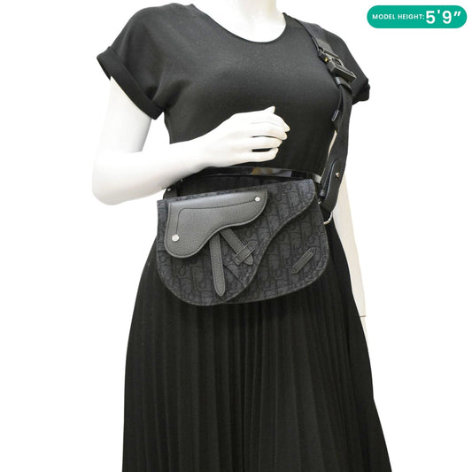 CHRISTIAN DIOR Saddle Oblique Jacquard Crossbody Bag Black