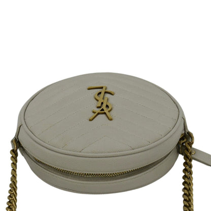 YVES SAINT LAURENT Vinyle Round Chevron Leather Camera Crossbody Bag Grey