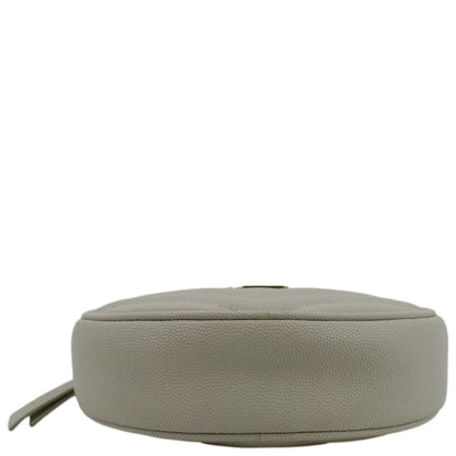 YVES SAINT LAURENT Vinyle Round Chevron Leather Camera Crossbody Bag Grey