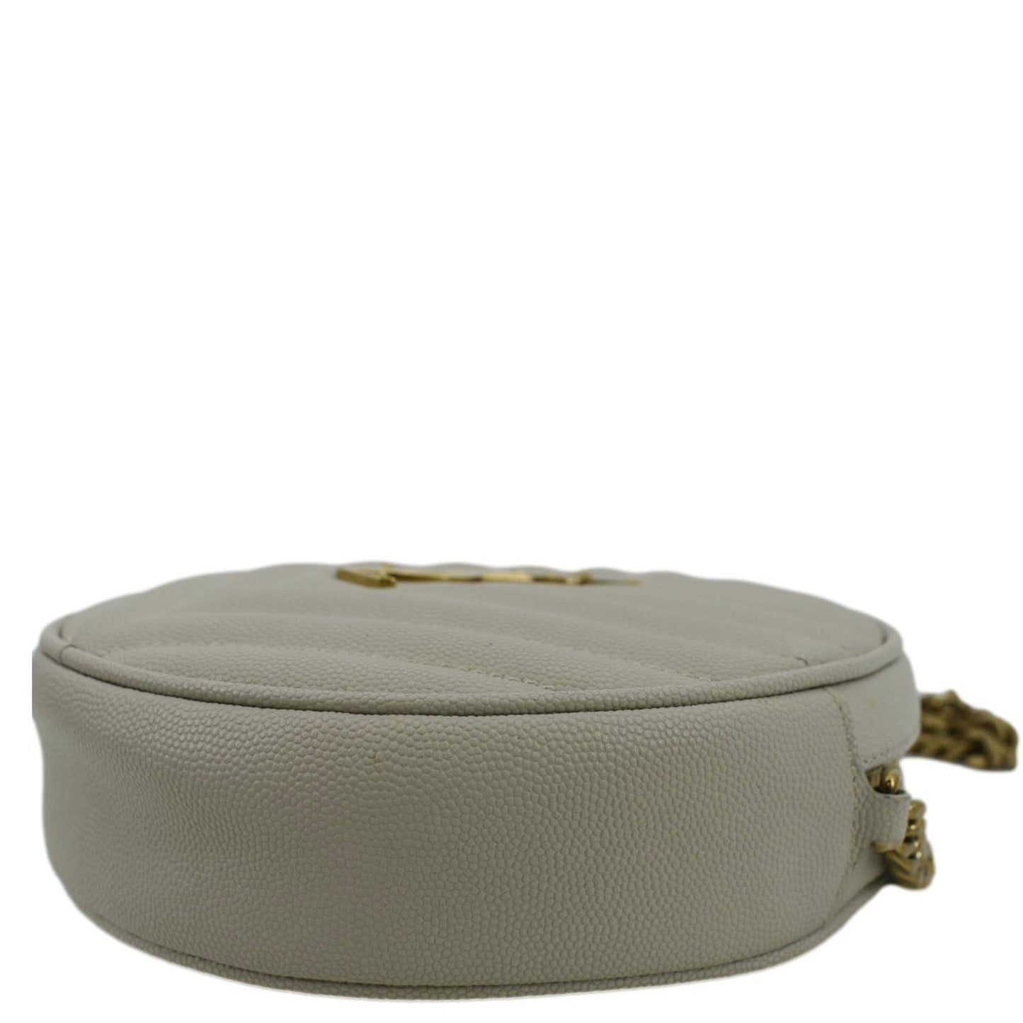 YVES SAINT LAURENT Vinyle Round Chevron Leather Camera Crossbody Bag Grey