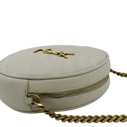 YVES SAINT LAURENT Vinyle Round Chevron Leather Camera Crossbody Bag Grey