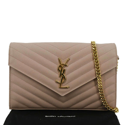 YVES SAINT LAURENT Cassandre Chain Wallet Leather Crossbody Bag Pink