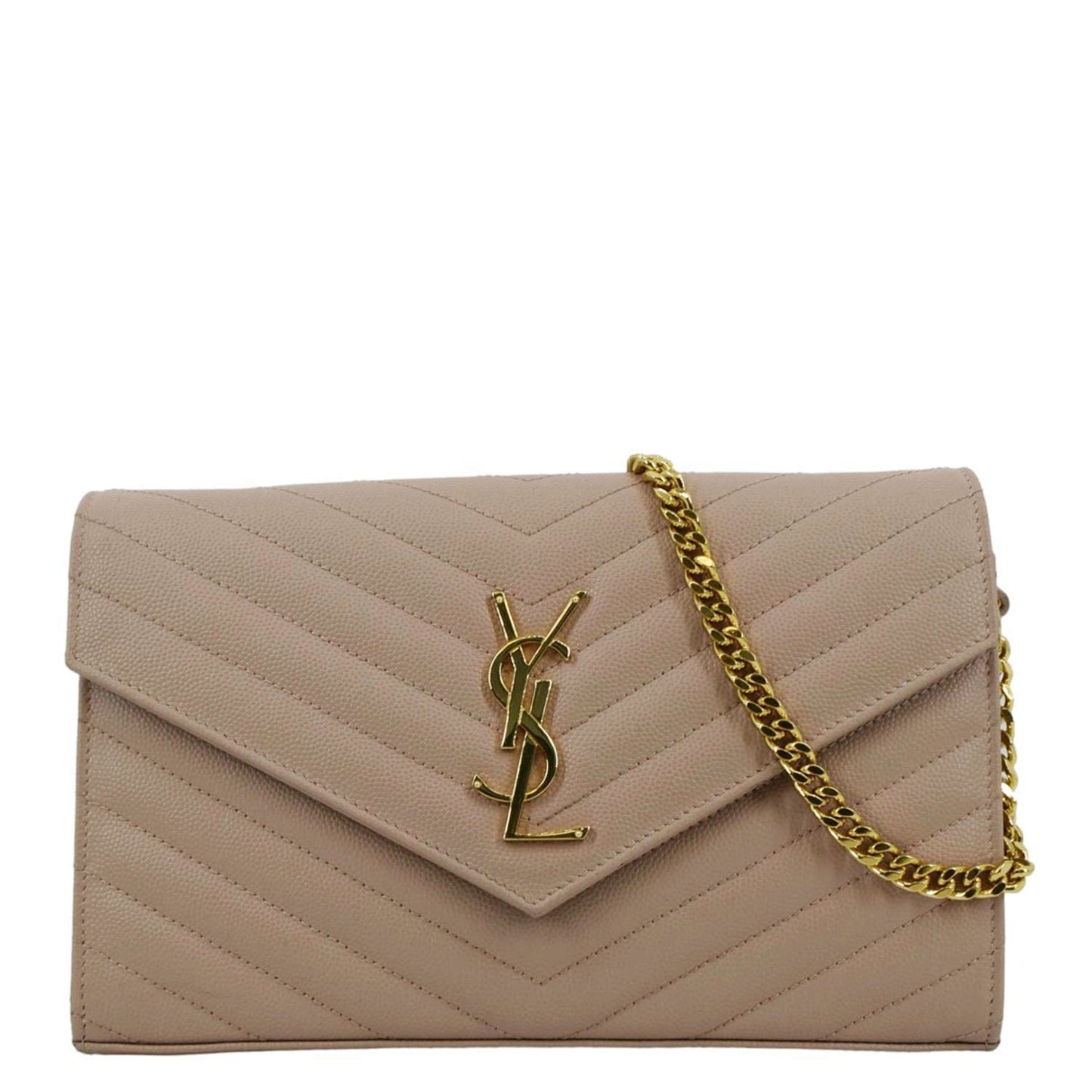 YVES SAINT LAURENT Cassandre Chain Wallet Leather Crossbody Bag Pink