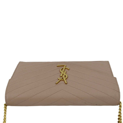 YVES SAINT LAURENT Cassandre Chain Wallet Leather Crossbody Bag Pink