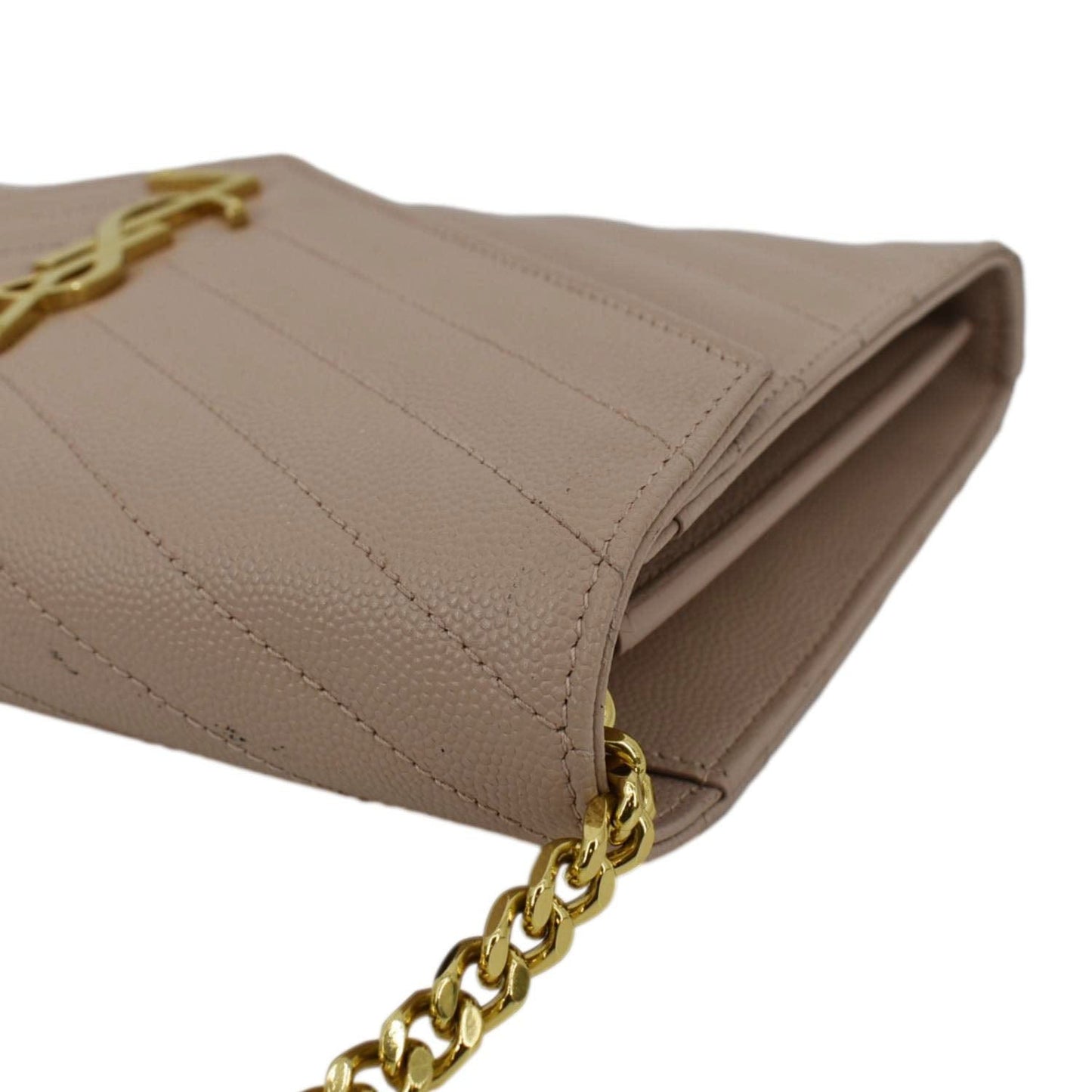 YVES SAINT LAURENT Cassandre Chain Wallet Leather Crossbody Bag Pink